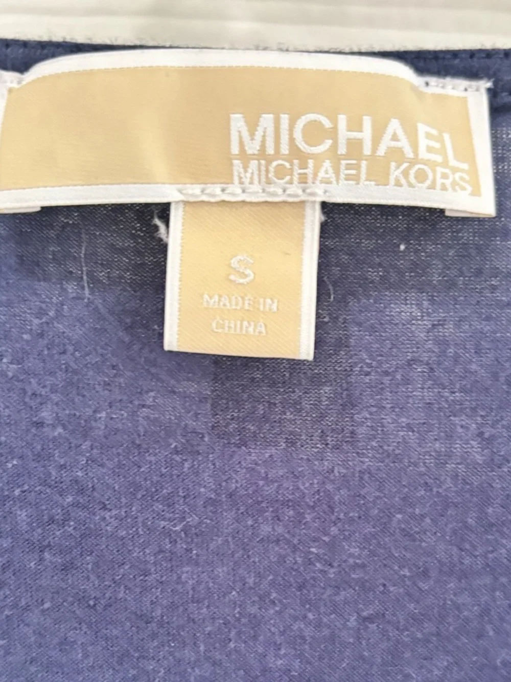 Michael Kors Navy Cold-Shoulder V-Neck Tee with Gold Hardware